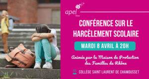 Lire la suite à propos de l’article Conférence parents : Lutte contre le harcèlement scolaire le 8 avril 2025